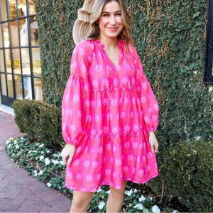 NWT J. Marie The Maeve Dress Size XS Long Sleeve Pink Tulip Pattern Retail $128